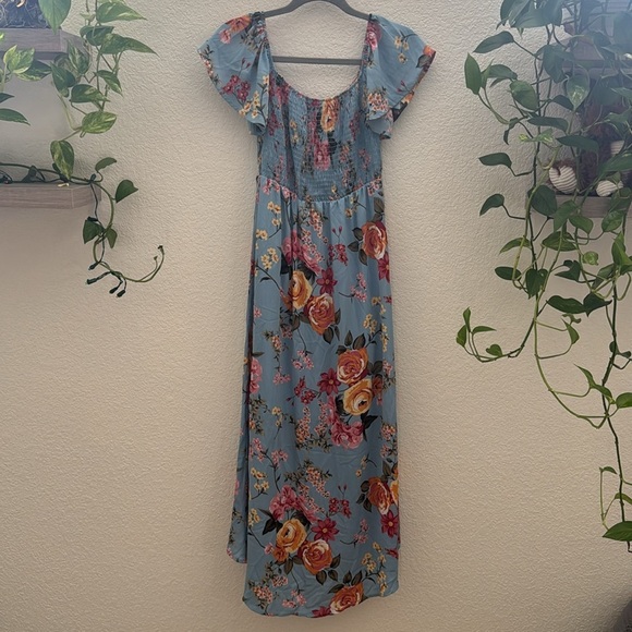 PinkBlush Blue Floral Smocked Maxi Dress - Picture 7 of 8